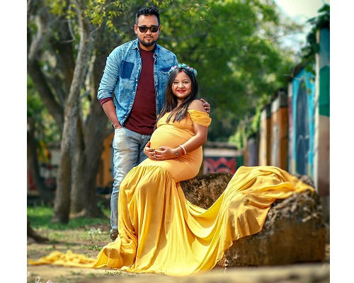 G219, Mustered Maternity Shoot Trail Baby Shower Gown, Size: All, Color: All