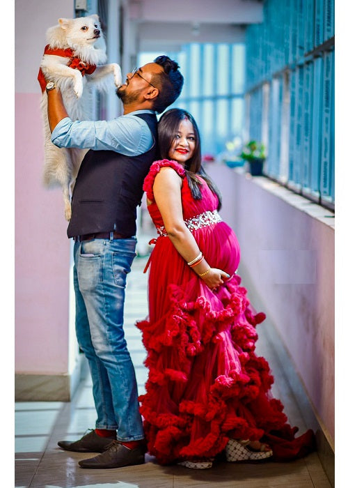 G148, Wine Puffy Maternity Shoot Baby Shower Trail Gown Size: All, Color: All