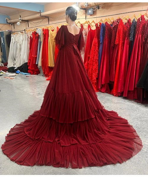 G455, Dark Wine Ruffled Maternity Shoot Gown, Size: All, Color: All