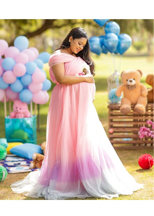 G322, Pink Multi Shade Maternity Shoot Gown, Size: All, Color: All
