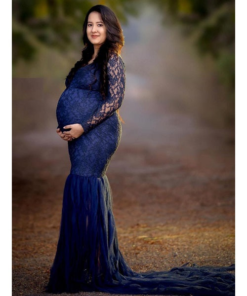 G221, Navy Blue Fish Cut Maternity Shoot Baby Shower Gown, Size: All, Color: All