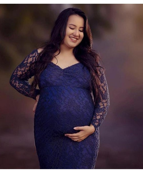 G221, Navy Blue Fish Cut Maternity Shoot Baby Shower Gown, Size: All, Color: All