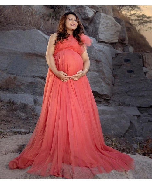 G419, Watermelon  Maternity One Shoulder Gown, Size: All, Color: All