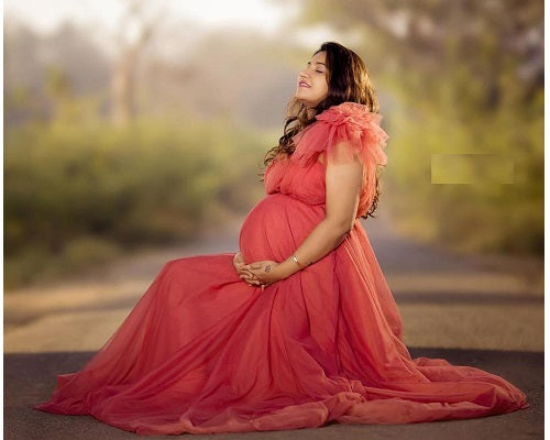 G419, Watermelon  Maternity One Shoulder Gown, Size: All, Color: All