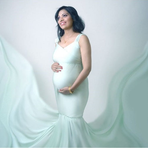 G48,Light Green Maternity Shoot Trail Baby Shower Lycra Body Fit Gown, Size: All,Color: All