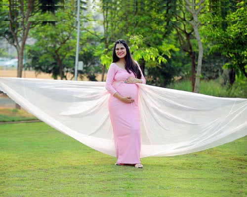 G56, Pink Maternity Trail Lycra Body Fit Gown, Size: All, Color: All