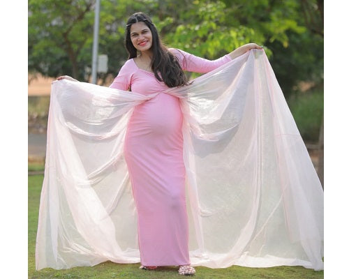 G56, Pink Maternity Trail Lycra Body Fit Gown, Size: All, Color: All