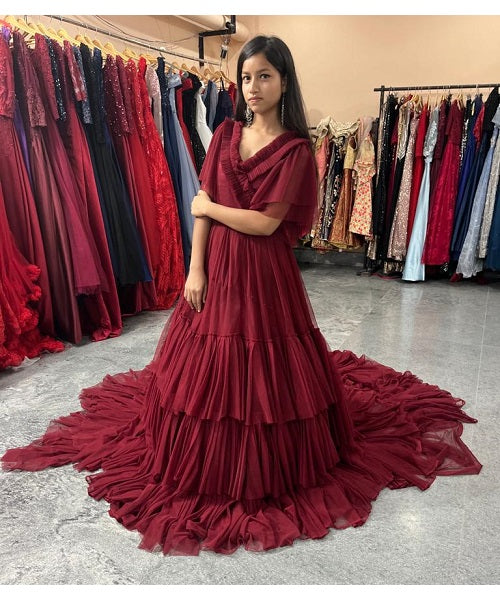 G455, Dark Wine Ruffled Maternity Shoot Gown, Size: All, Color: All