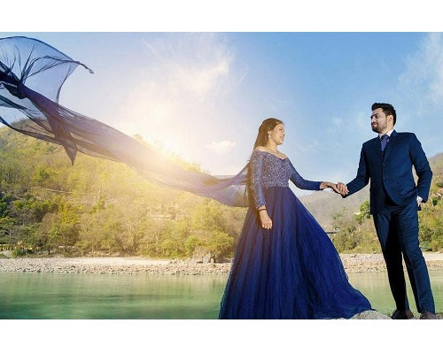 G145, Navy Blue Semi off shoulder Ball Gown, Size (XS-30 to XL-36)