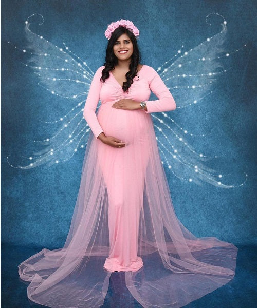 G56, Pink Maternity Trail Lycra Body Fit Gown, Size: All, Color: All
