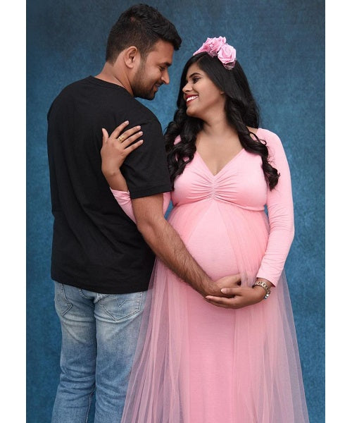 G56, Pink Maternity Trail Lycra Body Fit Gown, Size: All, Color: All