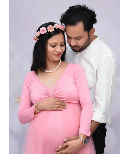 G56, Pink Maternity Trail Lycra Body Fit Gown, Size: All, Color: All