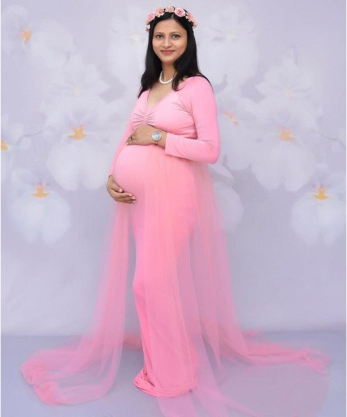 G56, Pink Maternity Trail Lycra Body Fit Gown, Size: All, Color: All