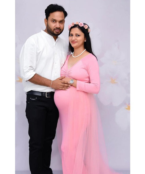 G56, Pink Maternity Trail Lycra Body Fit Gown, Size: All, Color: All