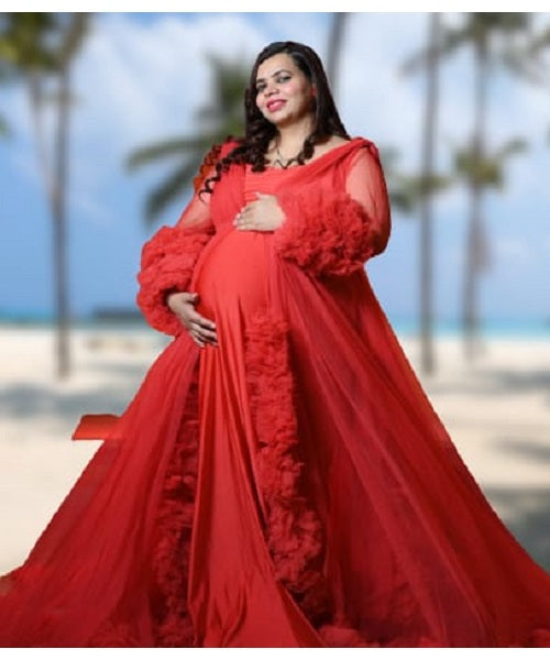 G348, Watermelon Ruffled Maternity Shoot Gown, Size: All, Color: All