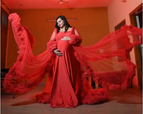 G348, Watermelon Ruffled Maternity Shoot Gown, Size: All, Color: All