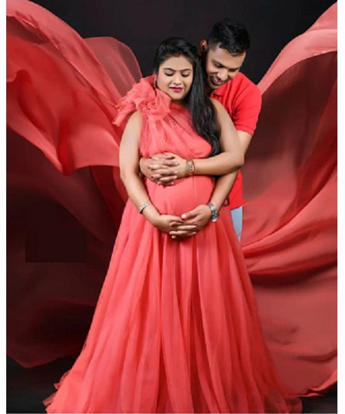G419, Watermelon  Maternity One Shoulder Gown, Size: All, Color: All