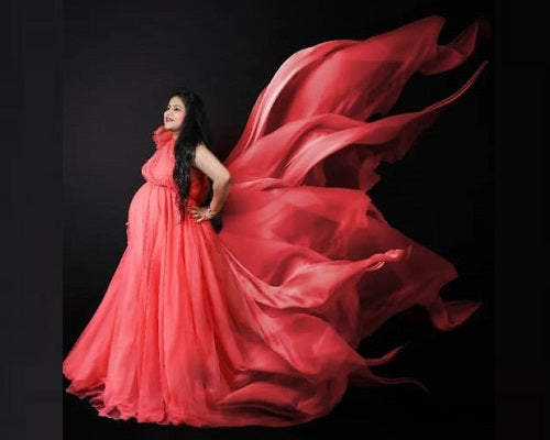 G419, Watermelon  Maternity One Shoulder Gown, Size: All, Color: All