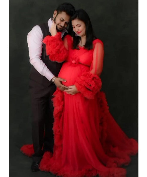 G348, Watermelon Ruffled Maternity Shoot Gown, Size: All, Color: All