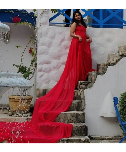 G186, Red Prewedding Shoot Infinity Long Trail Gown Size: All, Color: All