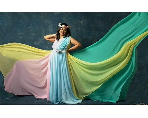 G349, Multi Colour Maternity Shoot Trail Gown, Size: All, Color: All