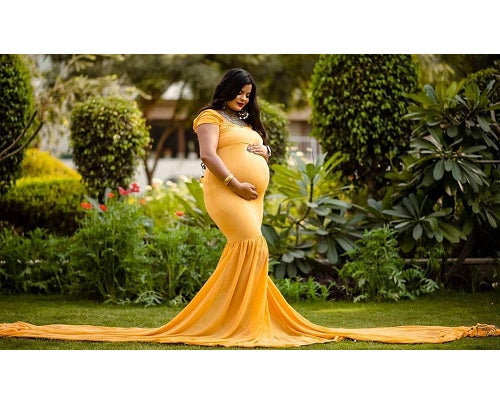 G219, Mustered Maternity Shoot Trail Baby Shower Gown, Size: All, Color: All