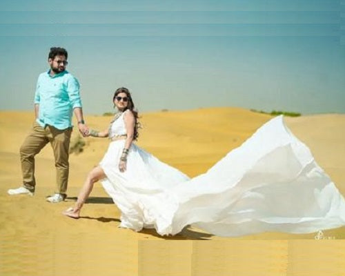 W424, White Crop Top Slit Cut Trail Skirt Pre Wedding Shoot Gown, Size: All, Color: All