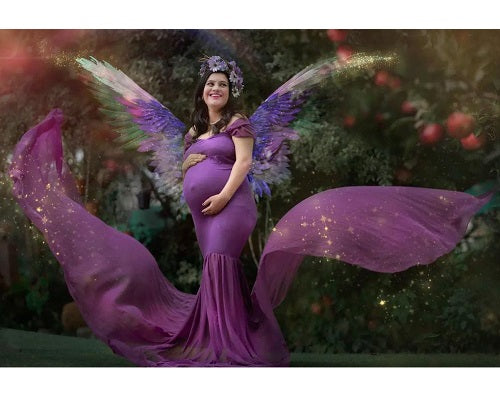 G218,Purple Maternity Shoot Trail Baby Shower Lycra Fit Gown, Size: All, Color: All