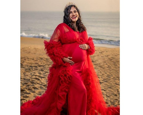 G348, Watermelon Ruffled Maternity Shoot Gown, Size: All, Color: All