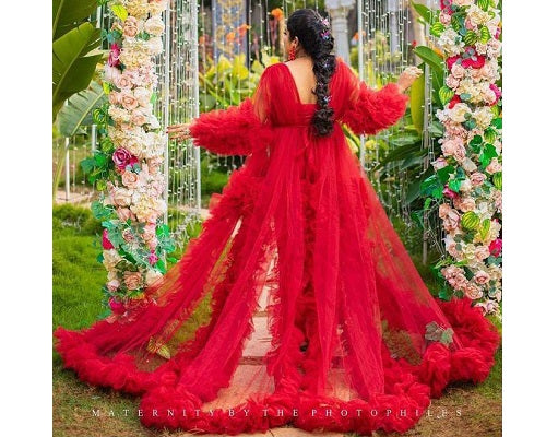 G348, Watermelon Ruffled Maternity Shoot Gown, Size: All, Color: All