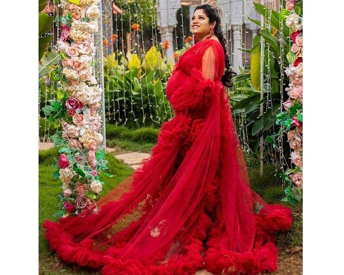 G348, Watermelon Ruffled Maternity Shoot Gown, Size: All, Color: All