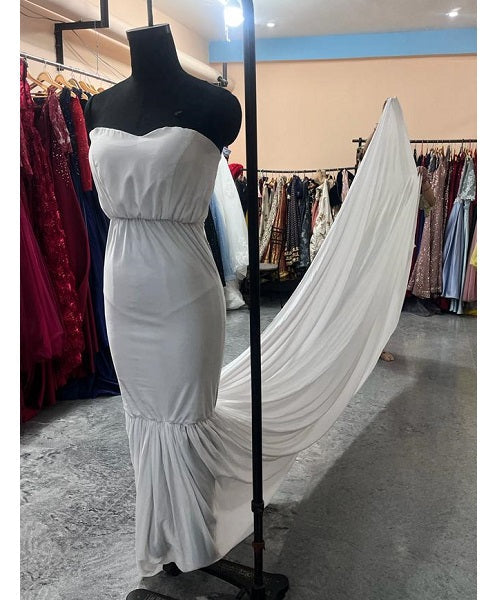 G259, White Tube Maternity Trail Lycra Body Fit Gown, Size: All, Color: All