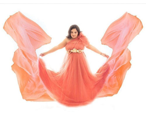 G419, Watermelon  Maternity One Shoulder Gown, Size: All, Color: All