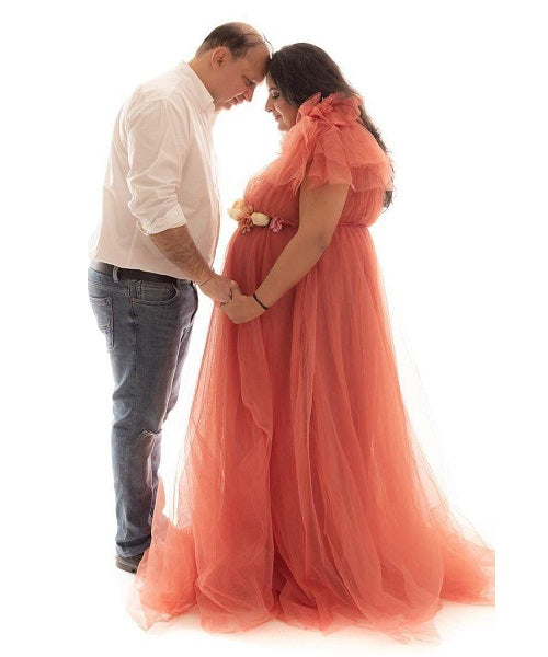 G419, Watermelon  Maternity One Shoulder Gown, Size: All, Color: All