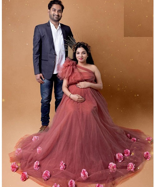 G419, Watermelon  Maternity One Shoulder Gown, Size: All, Color: All