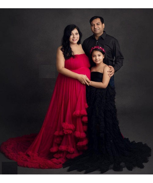 G768, Red Tube Ruffled Pre-wedding Trail Gown Size: All, Color: All