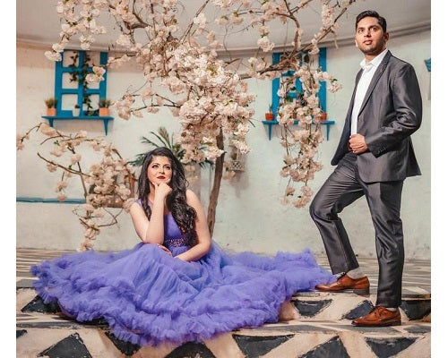 G240, Luxury Purple Ruffle Long Trail Ball Gown Size: All, Color: All