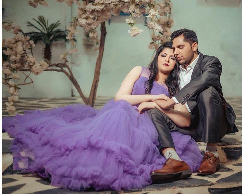 G240, Luxury Purple Ruffle Long Trail Ball Gown Size: All, Color: All