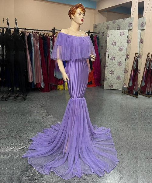 G708, Purple Maternity Shoot Baby Shower Trail Gown, Size: All, Color: All