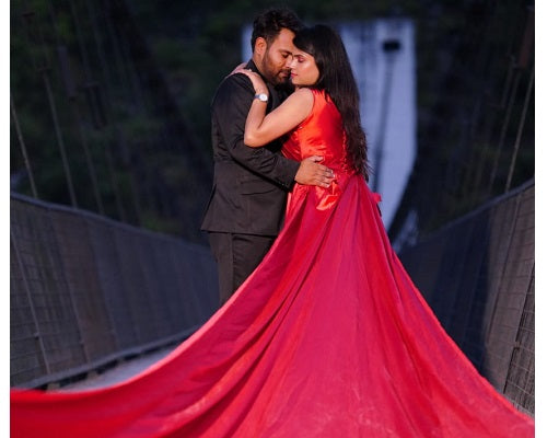 G475, Wine One Shoulder Prewedding Long Trail Gown Size: All, Color: All