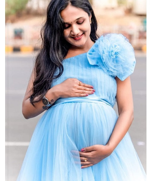 G125, Blue Ruffled Maternity Shoot Gown, Size: All, Color: All