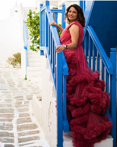 G978, Red Wine Puffy Maternity Shoot Baby Shower Trail Gown Size: All, Color: All