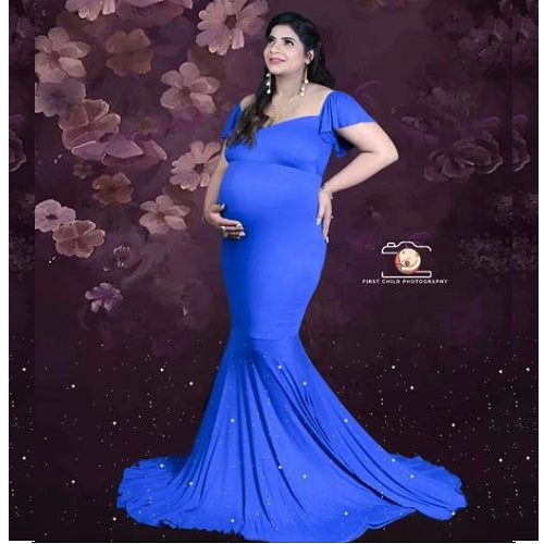 G248, Royal Blue Maternity Shoot Baby Shower Trail Lycra Fit Gown,Size: All, Color: All