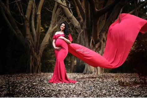 G247,Red Wine Maternity Shoot Baby Shower Trail Lycra Body Fit Gown, Size: All, Color: All