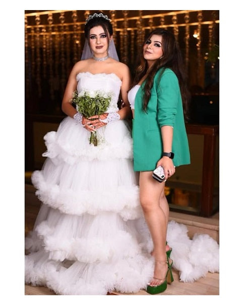 W259, White Tube Ruffled Ball Gown, Size: All, Color: All