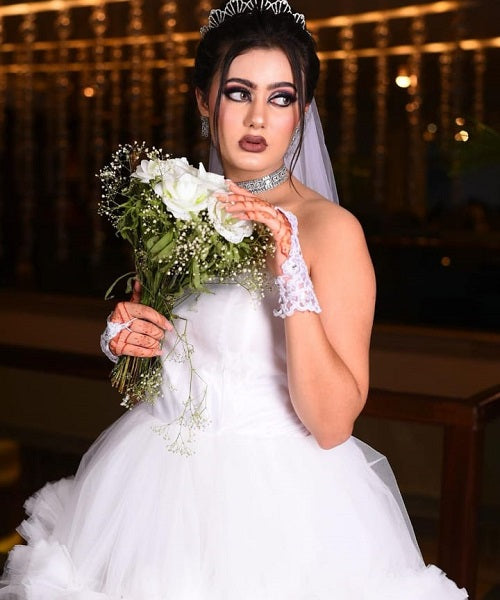 W259, White Tube Ruffled Ball Gown, Size: All, Color: All