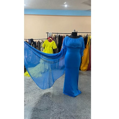 G646, Royal Blue Maternity Shoot Baby Shower Trail Lycra Fit Gown, Size: All, Color: All