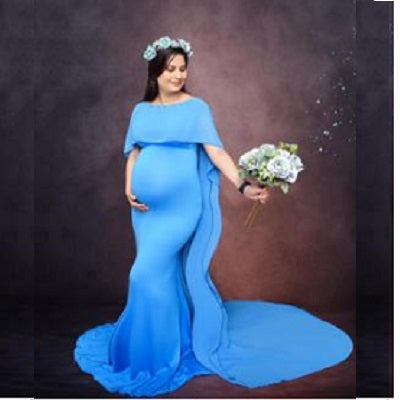G646, Royal Blue Maternity Shoot Baby Shower Trail Lycra Fit Gown, Size: All, Color: All