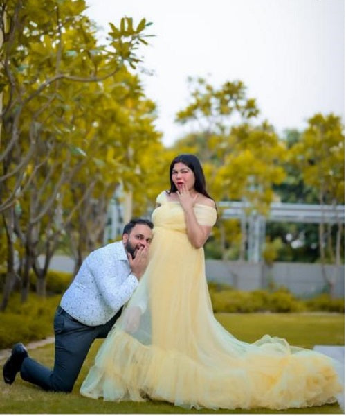 G55, Tea Green Ruffled Maternity Shoot Gown, Size: All, Color: All