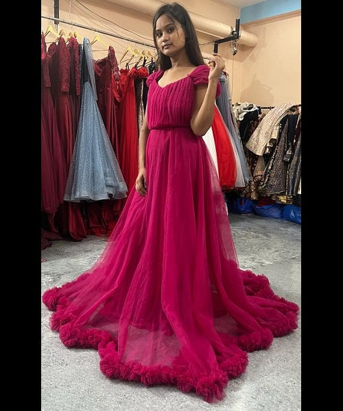 G658, Dark Magenta Puffy Shoot Trail Gown Size: All, Color: All